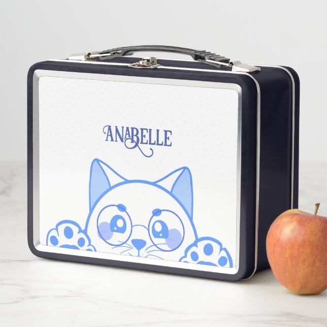 Lunch Box Chat Joli Avec Lunettes Rondes (En situation)