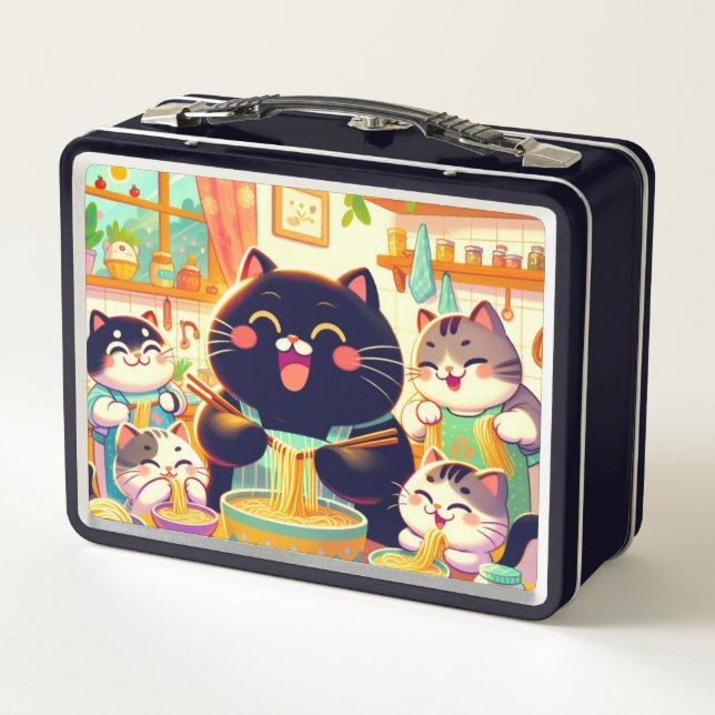 Lunch Box Chat manger soupe nouilles avec amis (Dos)