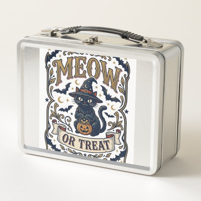 Lunch Box Chat Miau ou Traiter Halloween Chat Drôle Chat Vin (Devant)