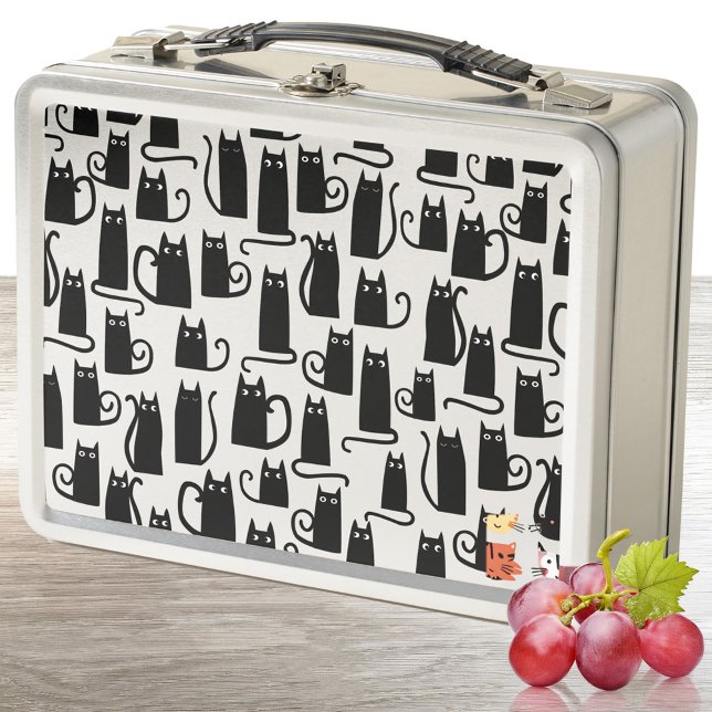 Lunch Box Chat noir amusant (Fun black kitty cat pattern metal lunch box)