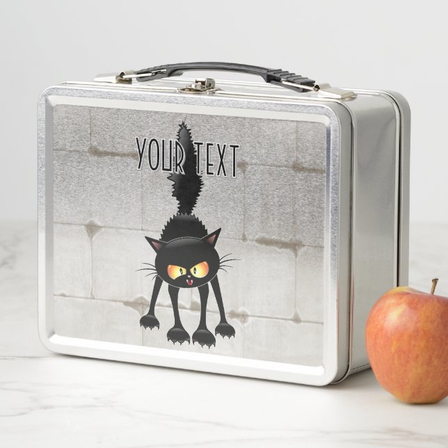 Lunch Box Chat noir de dessin animé drôle et féroce  (En situation)