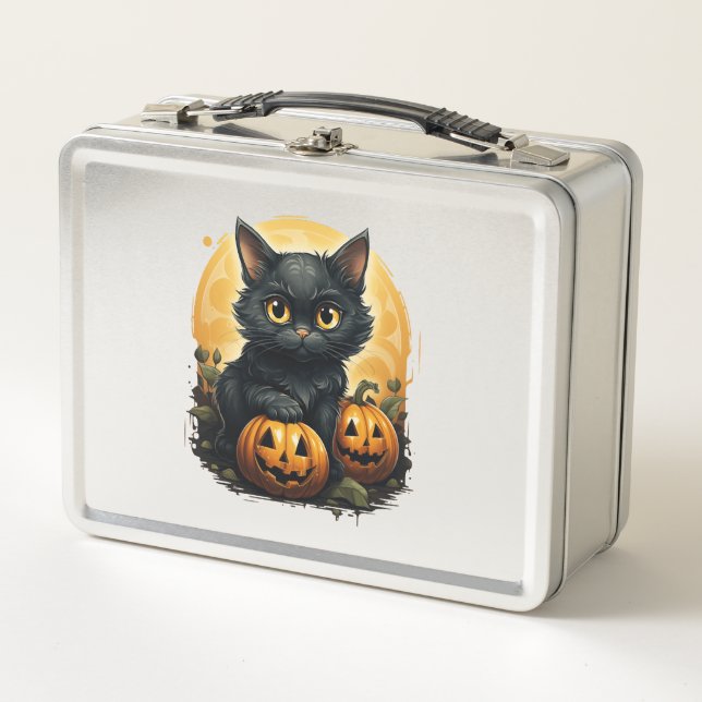 Lunch Box Chat noir Halloween Citrouille - Chat (Devant)