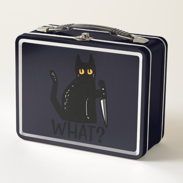 Lunch Box Chat Noir Quel Couteau Drôle animal meurtrier d'Ha (Devant)
