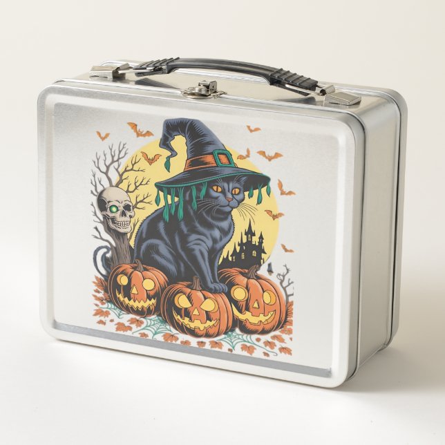 Lunch Box Chat Noir Sorcière Épouvantable Halloween Citrouil (Devant)