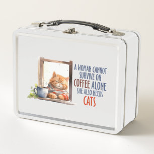 Lunch Box Chat orange dormant avec café - Chat confortable