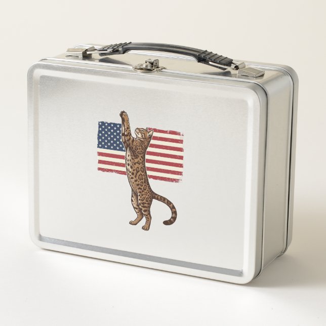 Lunch Box Chat patriotique Drapeau américain Design vectorie (Devant)