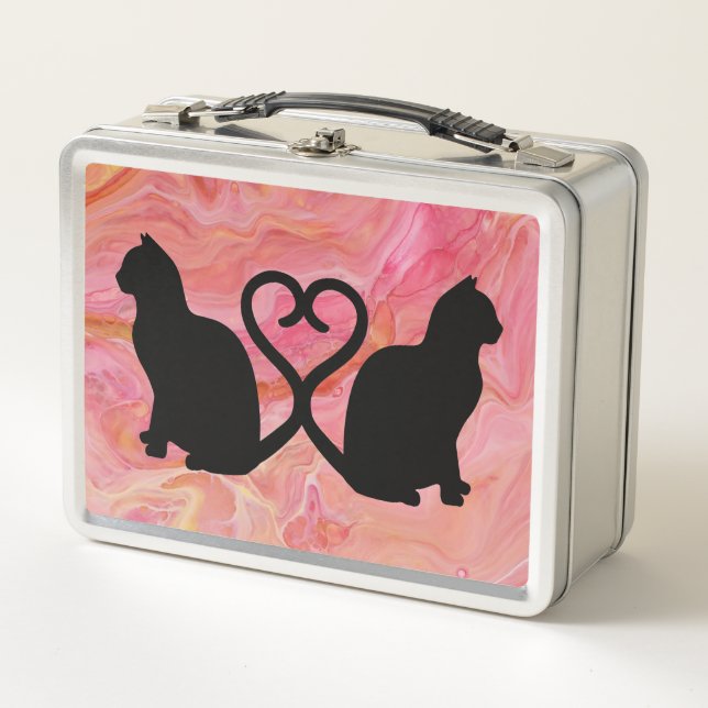 Lunch Box Chat romantique Silhouette Coeur avec marbre rose (Devant)