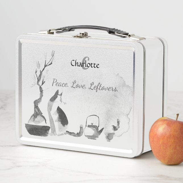 Lunch Box Chat Sumi-e avec oiseau et thé (En situation)