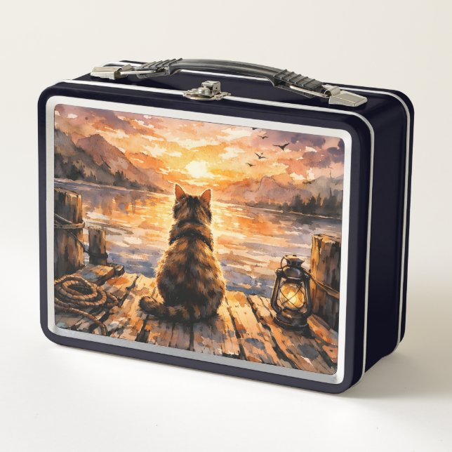 Lunch Box Chat sur le quai au coucher du soleil (Devant)