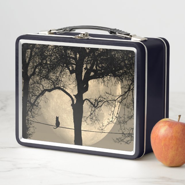 Lunch Box Chat sur une Pleine lune de fil (En situation)