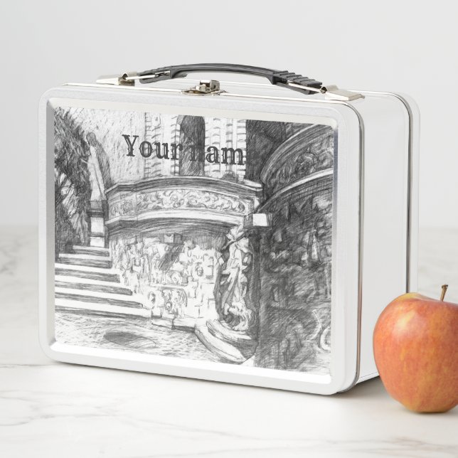 Lunch Box Château pencilart Monochrome noir & blanc (En situation)