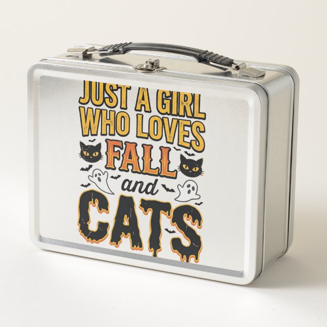Lunch Box Chats d'automne fille d'Halloween Graphisme vintag (Devant)