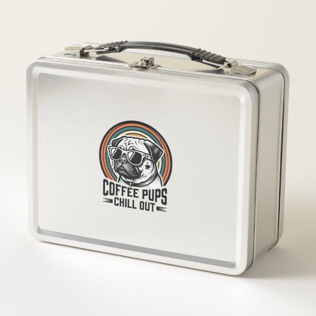 Lunch Box Chemise de chien de café rétro Chill Pug Graphique (Devant)