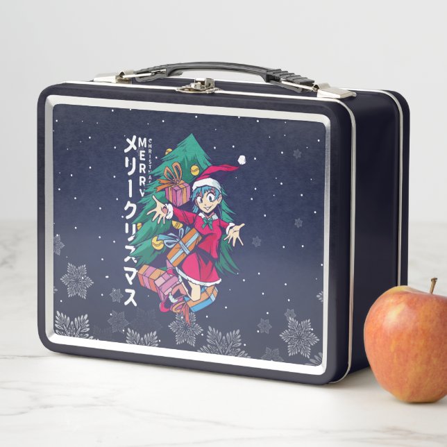Lunch Box Chemise de Noël Anime - Fille heureuse avec chapea (En situation)