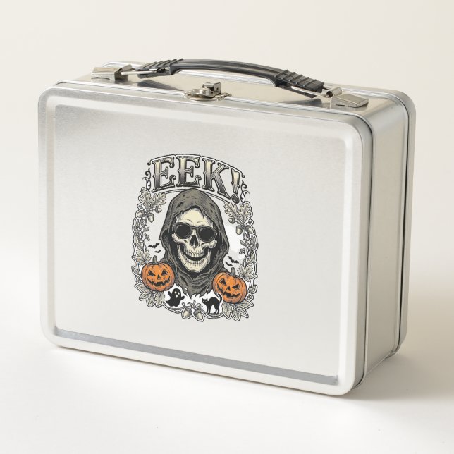Lunch Box Chemise Graphique Crâne Halloween Gravure Vintage  (Devant)