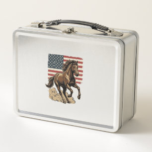 Lunch Box Chemise vintage cheval au galop drapeau américain 