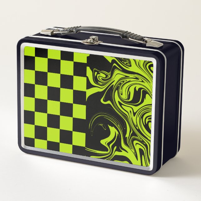 Lunch Box Chèques et permules - Lime vert et noir (Devant)