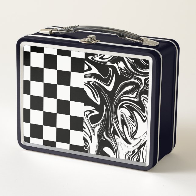 Lunch Box Chèques et tourbillons - Noir et Blanc (Devant)