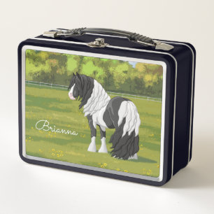 Lunch Box Cheval d'équipage du Pinto noir Piebald Gypsy Vann