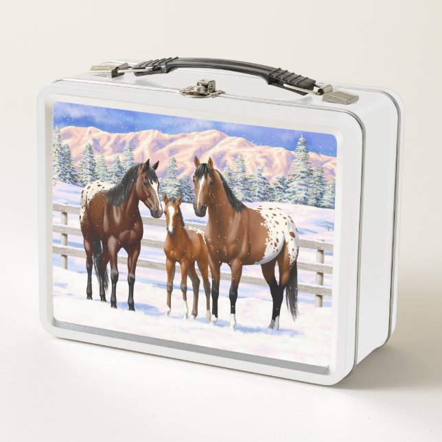 Lunch Box Chevaux Appaloosa De Baie Brown En Neige (Devant)