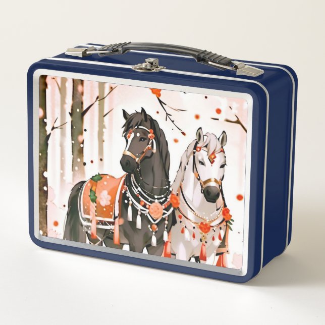 Lunch Box Chevaux dans une forêt rouge (Devant)