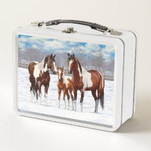 Lunch Box Chevaux De Peinture De Baie Pinto En Neige D'Hiver