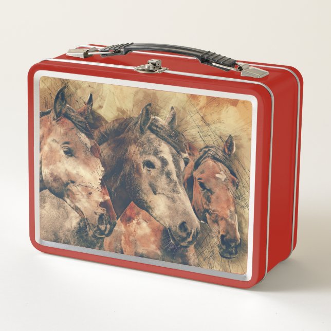 Lunch Box Chevaux de Thoroughbred courant dans un champ (Devant)