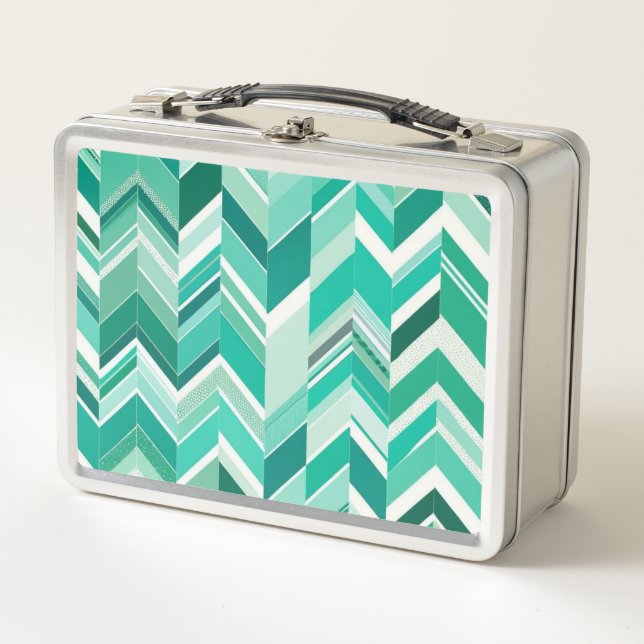 Lunch Box Chevron Turquoise et Turquoise rétro (Devant)