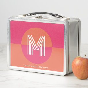 Lunch Box Chic Rétro Rose Orange Géométrique Moderne Monogra