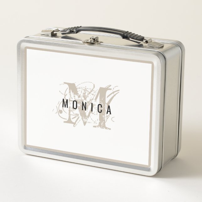 Lunch Box Chic rustique moderne Monogramme beige (Devant)