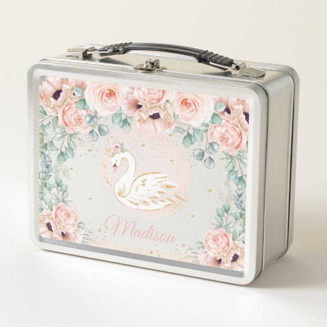 Lunch Box Chic Swan Princess Blush Poppy Gold Floral (Devant)