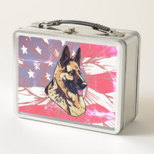 Lunch Box Chien Berger Allemand avec motif de drapeau améric