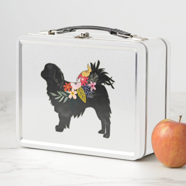 Lunch Box Chien Chin Japonais race Bohème Floral Silhouette (En situation)