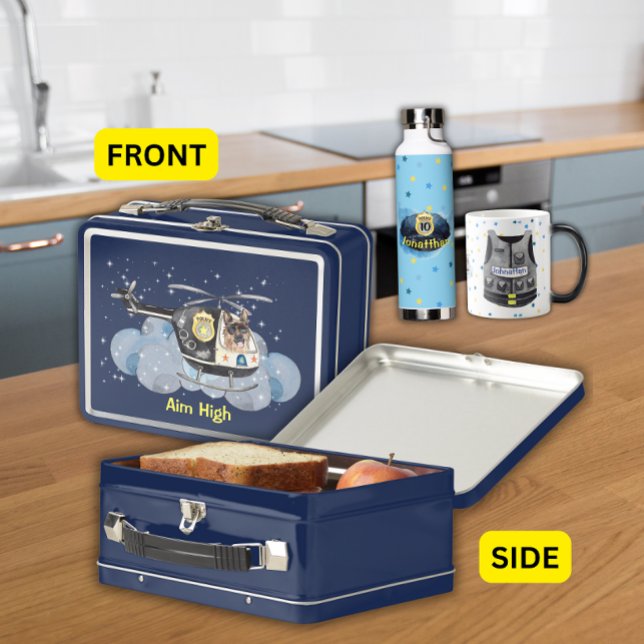 Lunch Box Chien de police mignon sur hélicoptère (Créateur téléchargé)