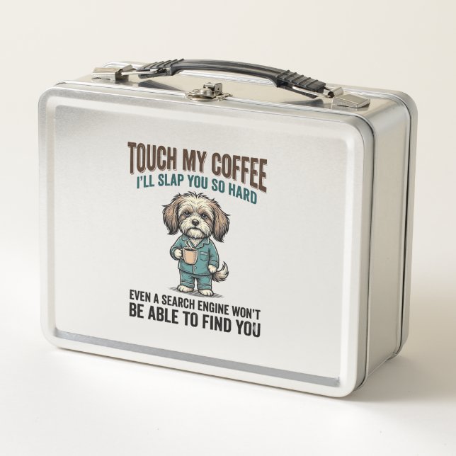 Lunch Box Chien Drôle Café Avertissement Dessin de Gravure V (Devant)