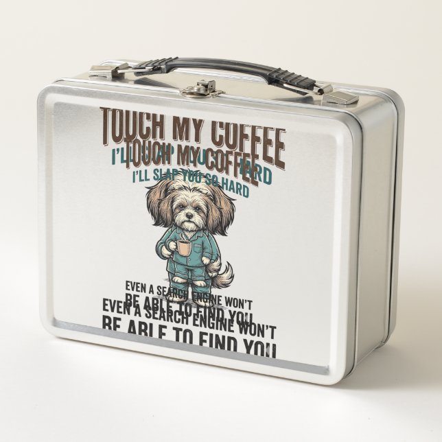 Lunch Box Chien Drôle Café Avertissement Dessin de Gravure V (Devant)