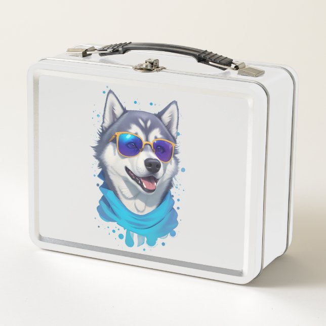 Lunch Box Chien Husky Portant du verre soleil dans la lueur (Devant)