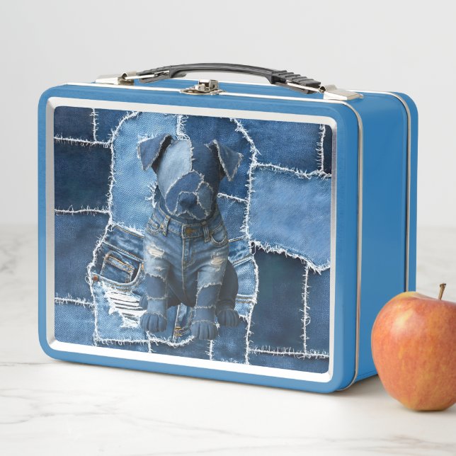 Lunch Box Chien Patchwork Art Denim (En situation)