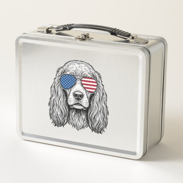 Lunch Box Chien Patriotique avec Lunettes de Soleil Drapeau  (Devant)