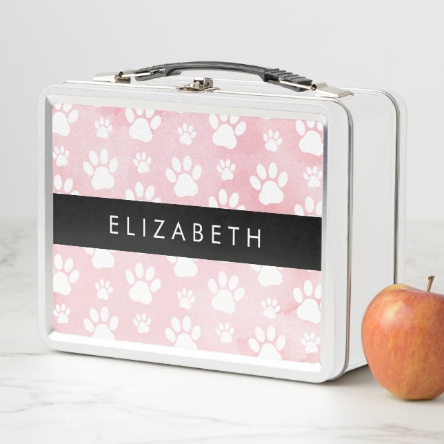 Lunch Box Chien Paws, White Paws, Aquarelles roses, Votre No (En situation)