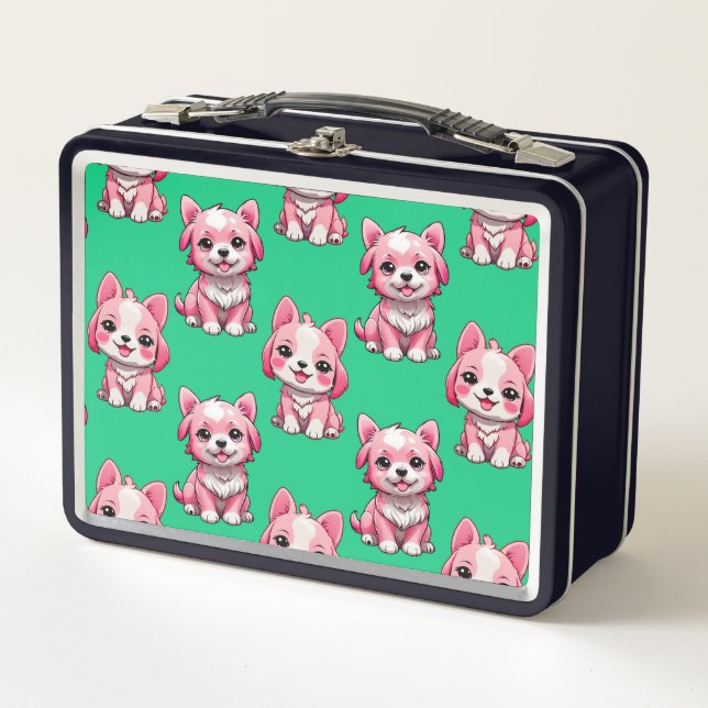 Lunch Box Chien rose Motif design - Vert (Devant)