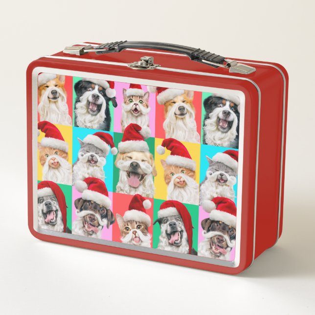 Lunch Box Chiens et chats avec barbe de Père Noël (Devant)