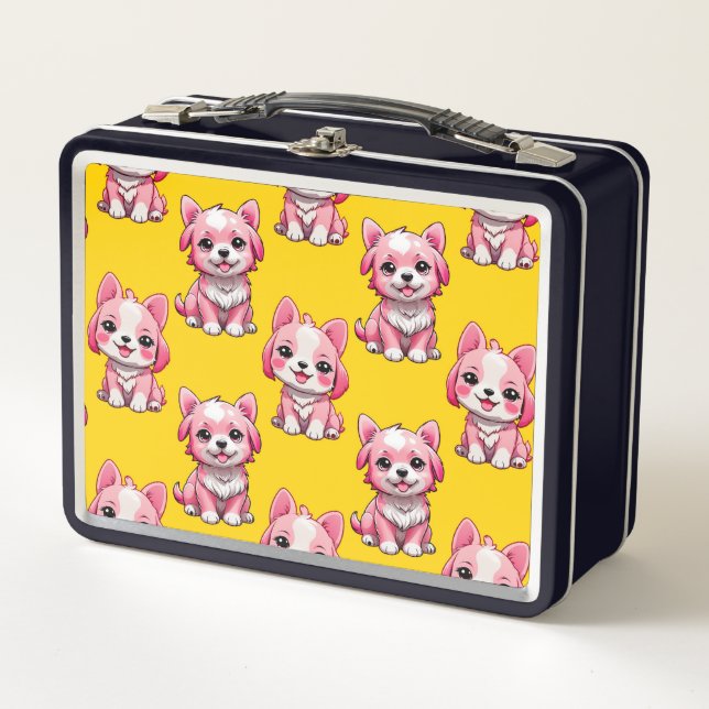 Lunch Box Chiens roses mignons - Jaune  (Devant)