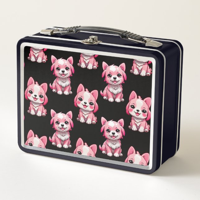 Lunch Box Chiens roses mignons - Noir  (Devant)