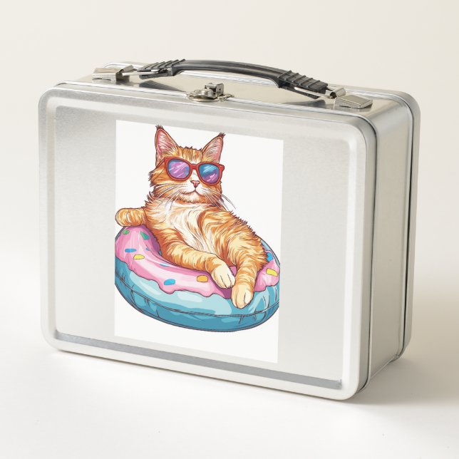 Lunch Box Chill Cat Summer Vibes � Poolside Funny Kitty (Devant)