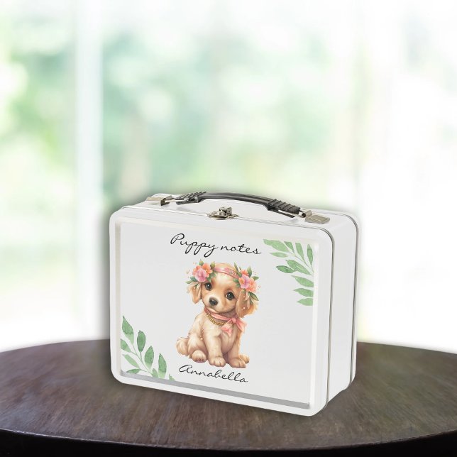 Lunch Box Chiot Golden Retriever avec fleurs Nom personnalis (Créateur téléchargé)