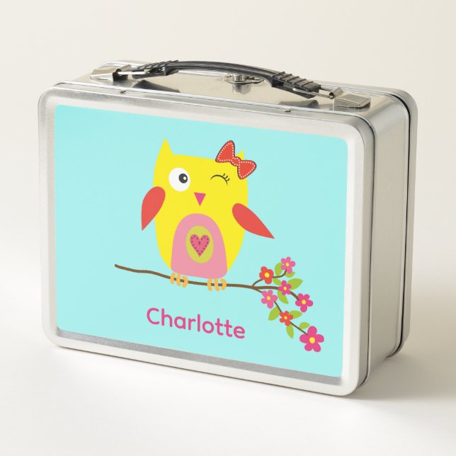 Lunch Box Chouette mignonne en branche avec fleurs roses Per (Dos)