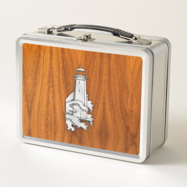 Lunch Box Chrome comme phare sur bois de teck (Devant)