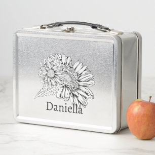 Lunch Box Chrysanthème Dessin à la ligne noire avec votre no