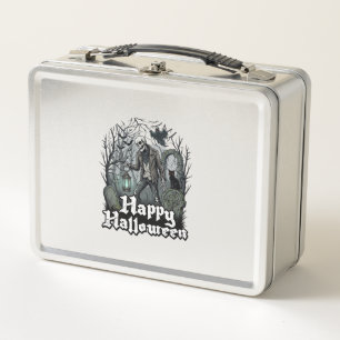 Lunch Box Cimetière de chat noir Lanterne de squelette Happy